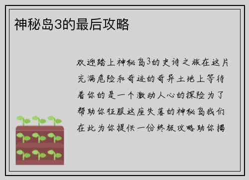 神秘岛3的最后攻略